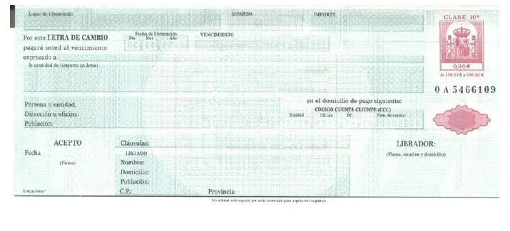 Ejemplo de una letra de cambio